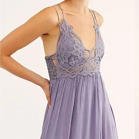 Free People Adella Maxi Dress Size Small Lace Maxi Dress in Dark Gray Boho Chic - Picture 2 of 15